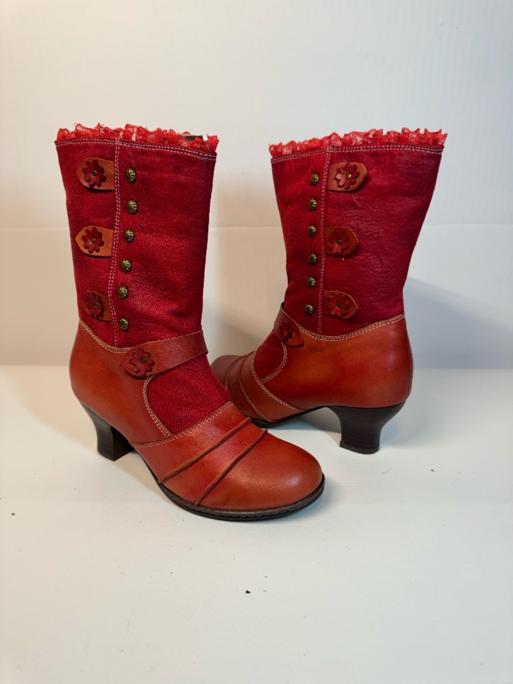 Spring Step Savvy Red Leather Victorian Boho Boots EU 36 US 5.5-6